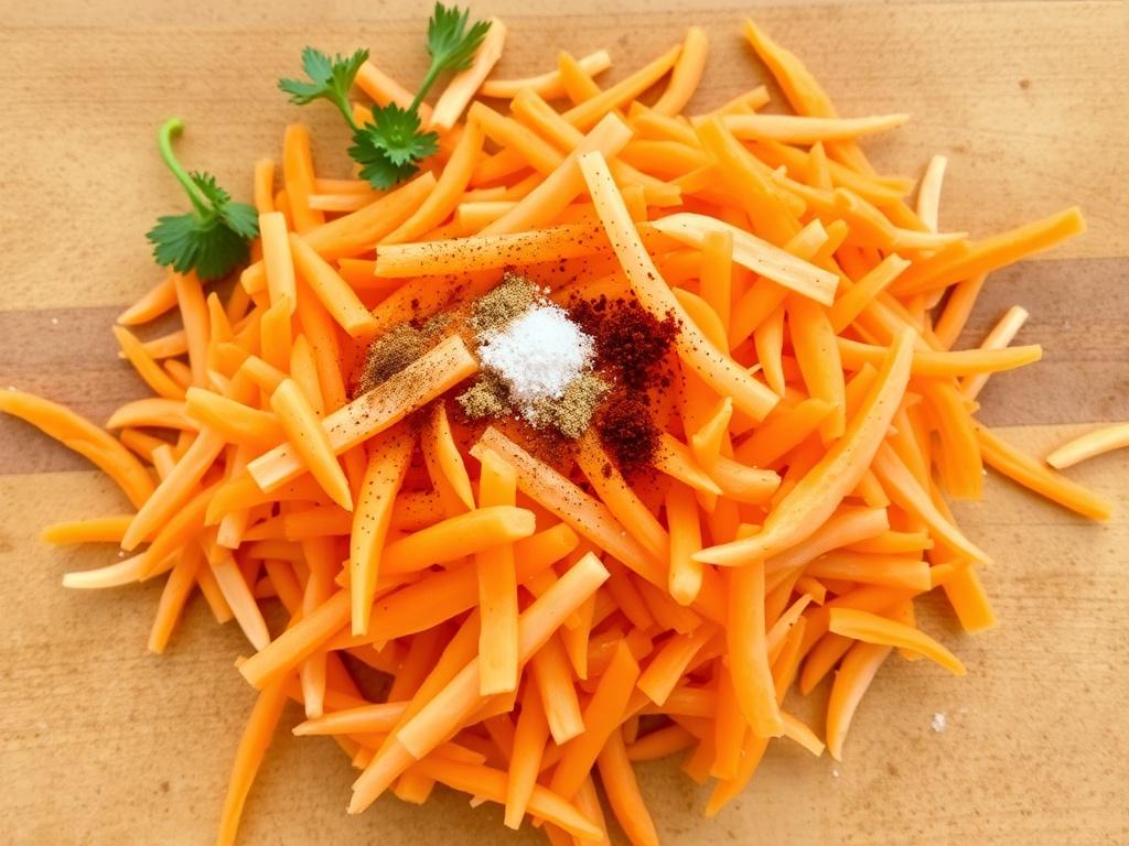Finely shredded carrots with spices Finely shredded carrots with spicesфото