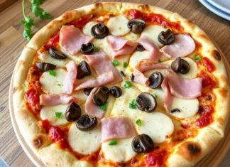 Пицца с ветчиной и грибами: сытный обед, который готовится быстро и вкусно