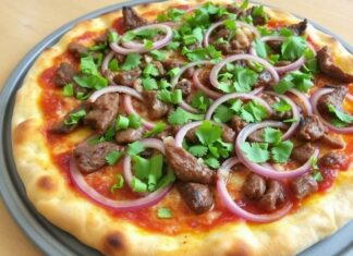 Пицца с говядиной и красным луком: сытный ужин с пикантными нотками