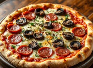 Пицца с салями, грибами портобелло и орегано: насыщенный вкус