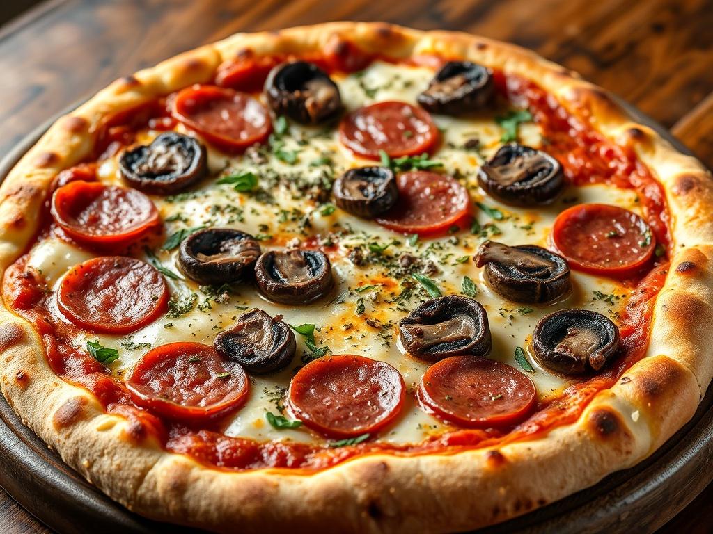 Пицца с салями, грибами портобелло и орегано: насыщенный вкус