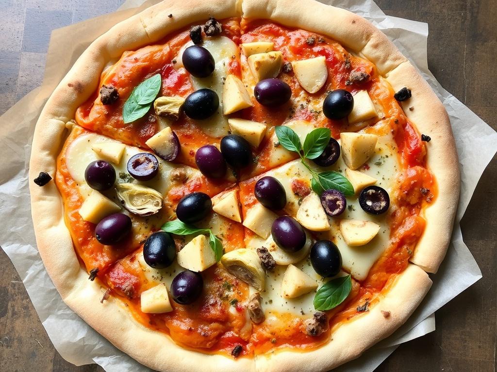 Корабль вкусов: пицца с маринованными артишоками и оливками