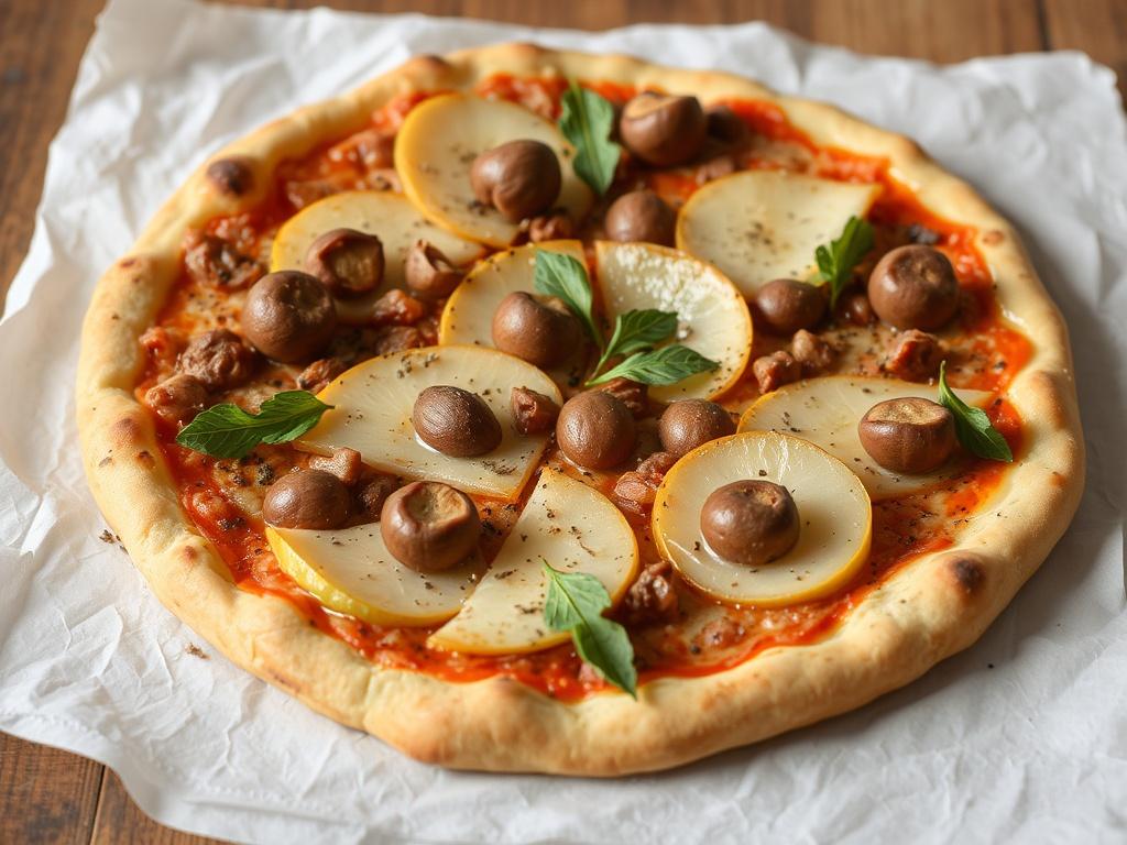 Пицца с каштанами и грушей: осенний дуэт на тонкой корочке