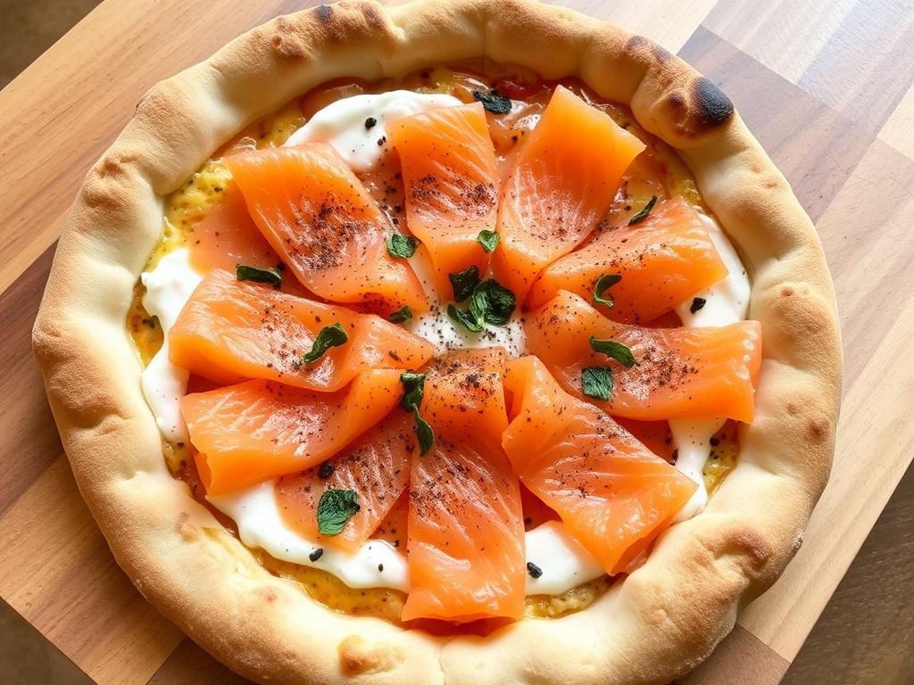 Пицца с копчёным лососем и сливочным сыром: искусство небольшого ужина на тонкой корочке