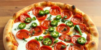 Пицца с пепперони, халапеньо и соусом ранч: острота и свежесть в одном блюде