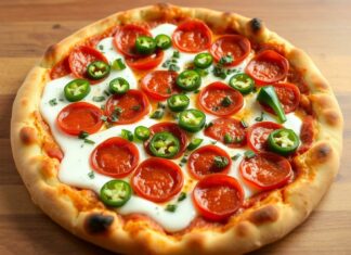 Пицца с пепперони, халапеньо и соусом ранч: острота и свежесть в одном блюде