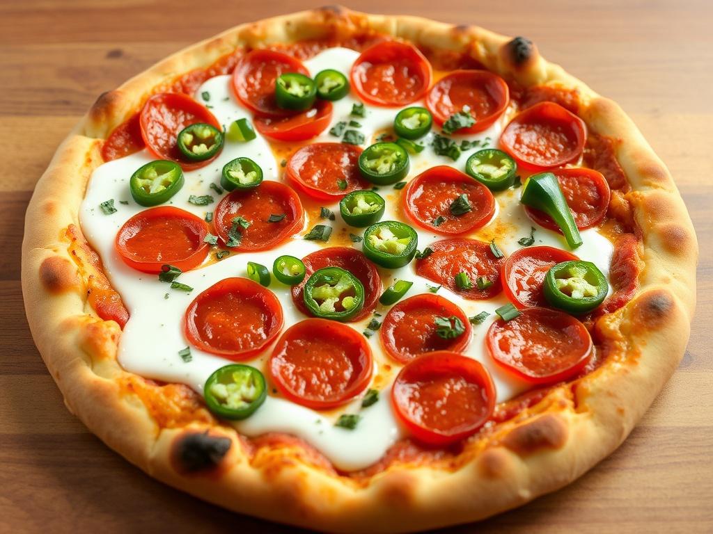 Пицца с пепперони, халапеньо и соусом ранч: острота и свежесть в одном блюде