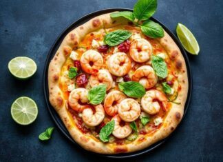 Пицца с лаймом и креветками: тропическая нотка в каждом кусочке