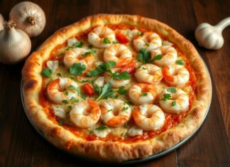 Пицца с креветками, чесноком и петрушкой: морской аромат на вашей тарелке