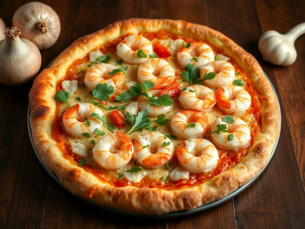 Пицца с креветками, чесноком и петрушкой: морской аромат на вашей тарелке