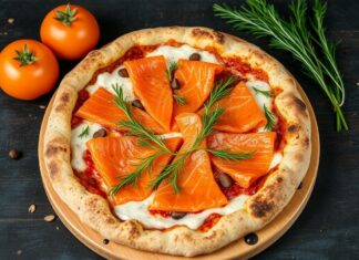 Пицца с лососем холодного копчения и укропом: дымная свежесть на тонком тесте