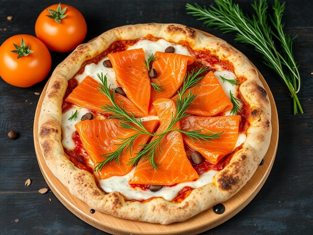 Пицца с лососем холодного копчения и укропом: дымная свежесть на тонком тесте