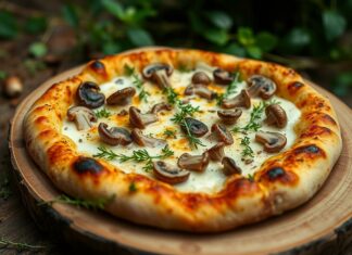 Пицца с шампиньонами, тимьяном и сливками: нежный вкус лесной опушки