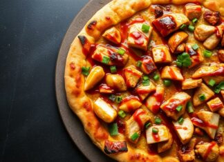 Пицца с курицей и соусом терияки: азиатский микс