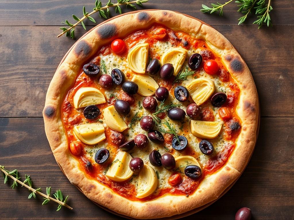 Средиземноморское настроение на тарелке: пицца с артишоками и оливками