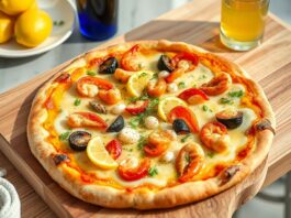 Пицца с морепродуктами и лимонно-чесночным соусом: морской шик дома