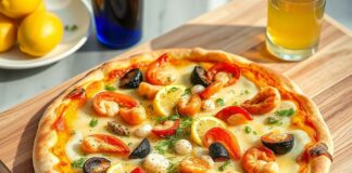 Пицца с морепродуктами и лимонно-чесночным соусом: морской шик дома