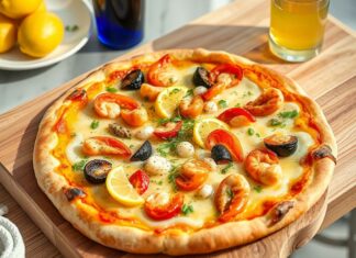 Пицца с морепродуктами и лимонно-чесночным соусом: морской шик дома