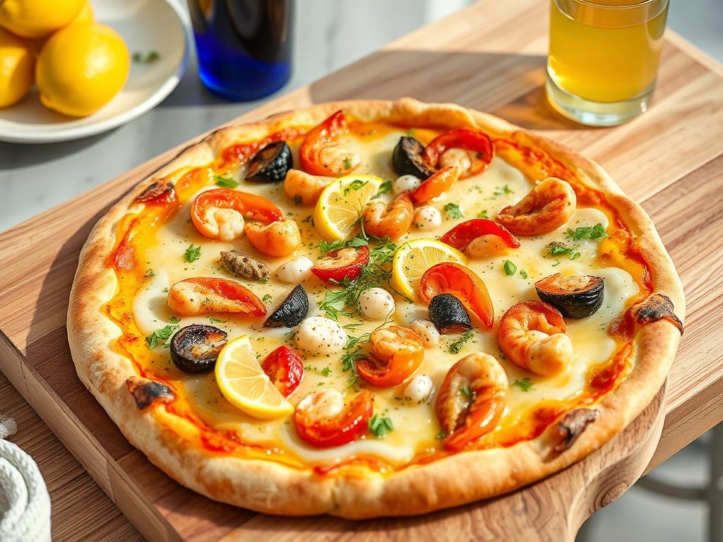 Пицца с морепродуктами и лимонно-чесночным соусом: морской шик дома