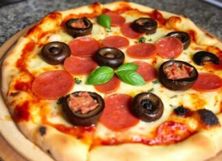 Пицца с салями и грибами портобелло: насыщенный вкус