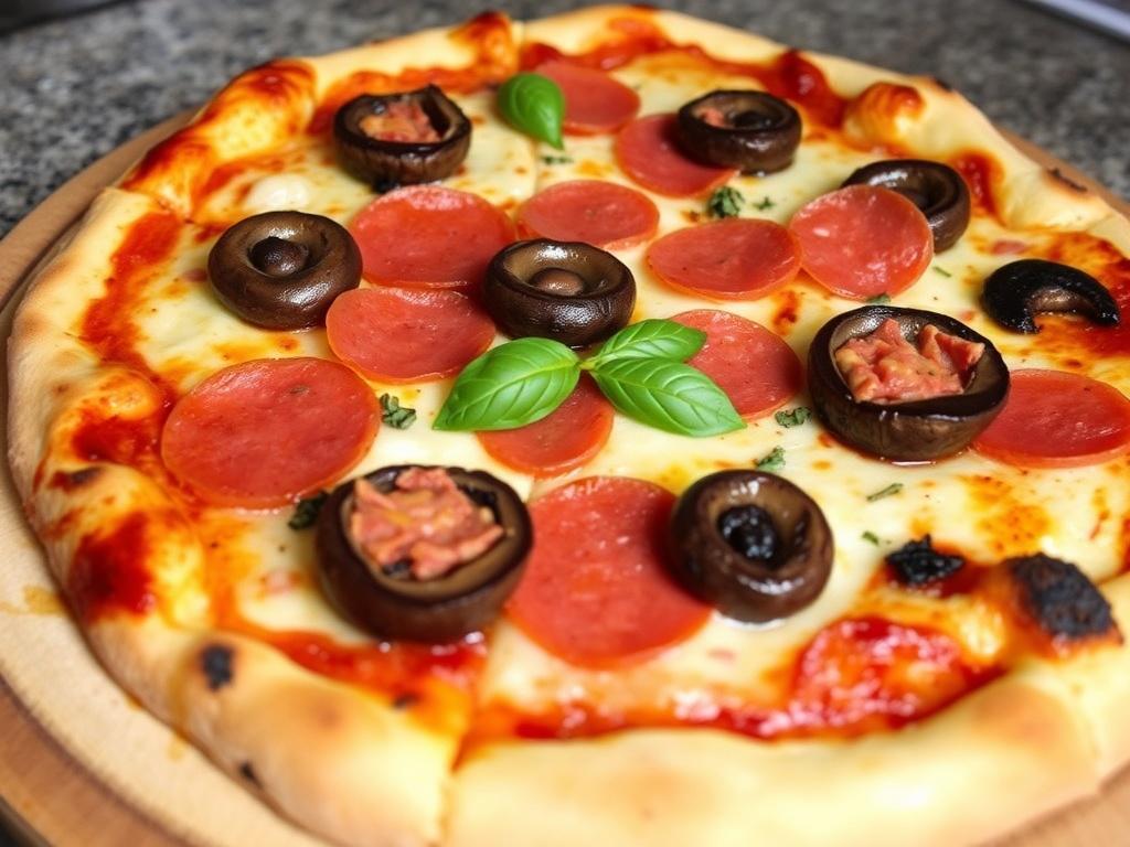 Пицца с салями и грибами портобелло: насыщенный вкус