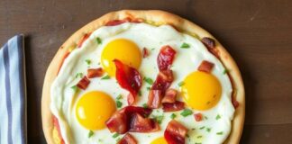 Пицца с беконом и яйцом: сытный завтрак за 20 минут