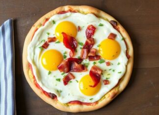 Пицца с беконом и яйцом: сытный завтрак за 20 минут