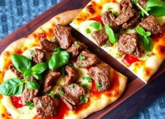 Пицца с ягнёнком и мятным соусом: игра ароматов на тонком тесте