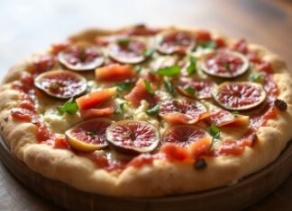 Пицца с инжиром и прошутто крудо: сладость инжира встречает соль прошутто, а сверху — искра ардуги