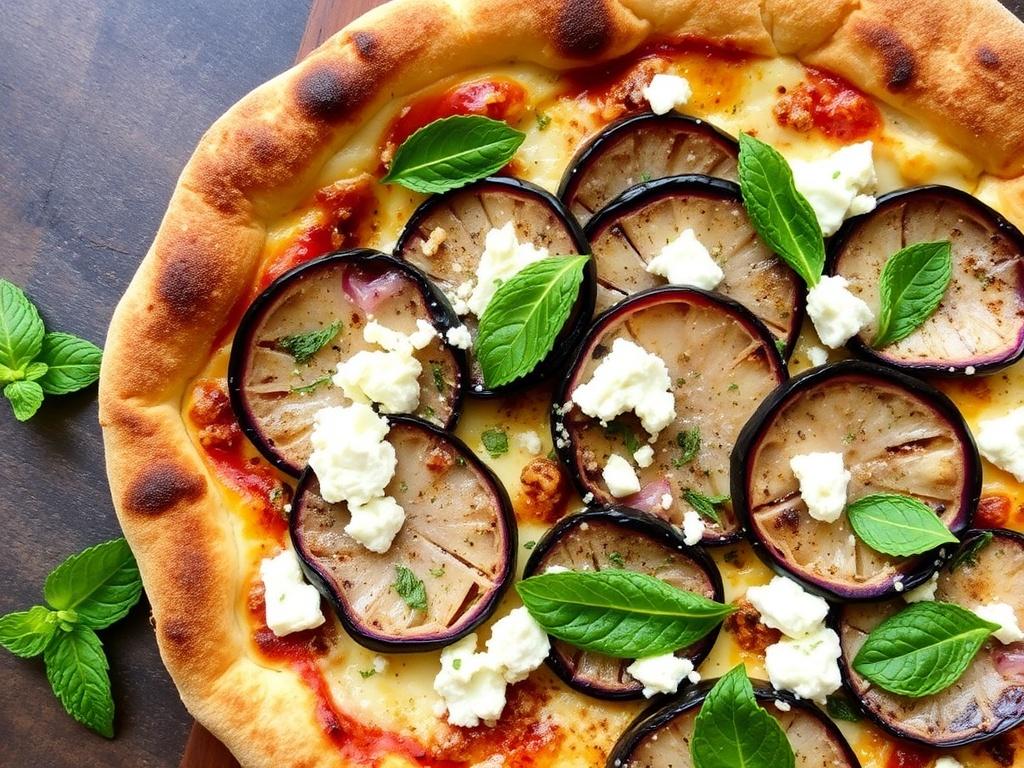Пицца с баклажанами, фетой и мятой: свежесть Средиземноморья