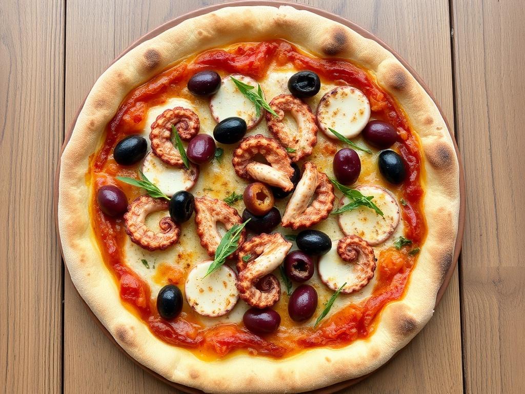 Пицца с осьминогом и оливками: средиземноморский шик