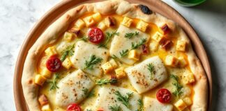 Пицца с палтусом в лимонном соусе: лёгкость моря