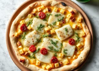 Пицца с палтусом в лимонном соусе: лёгкость моря