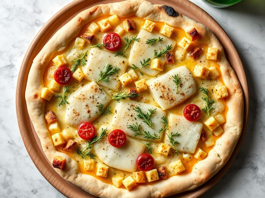 Пицца с палтусом в лимонном соусе: лёгкость моря