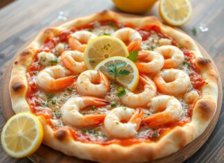 Пицца с креветками и лимонным соком: свежесть моря в каждом кусочке