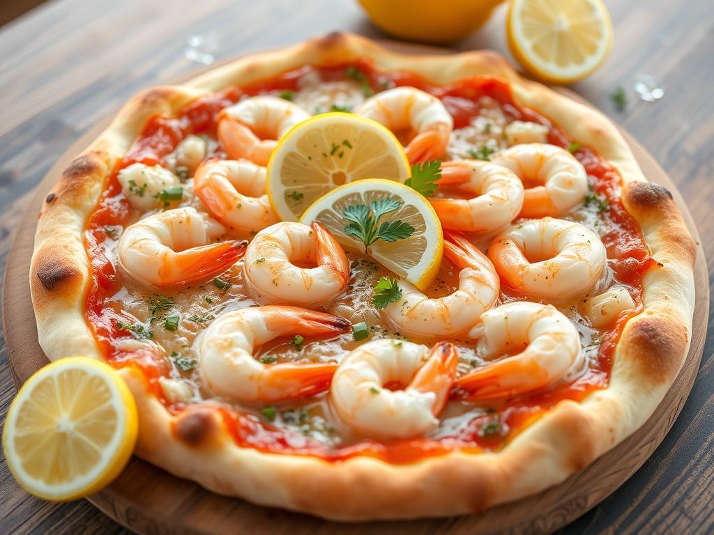 Пицца с креветками и лимонным соком: свежесть моря в каждом кусочке