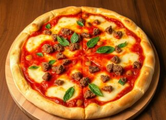 Пицца с говяжьим фаршем и томатным соусом: сытный ужин для большой компании