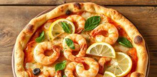 Пицца с креветками и лимоном: морская свежесть