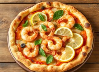 Пицца с креветками и лимоном: морская свежесть