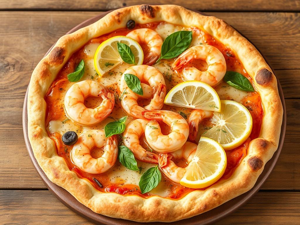 Пицца с креветками и лимоном: морская свежесть