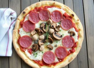 Пицца с салями, грибами и тимьяном: сытный обед для дома, который хочется повторять