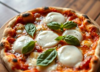 Пицца с моцареллой и базиликом: итальянская гармония