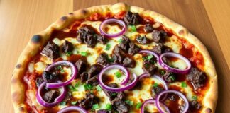 Пицца с говядиной, красным луком и соусом деми‑гляс: ресторанный уровень в домашних условиях