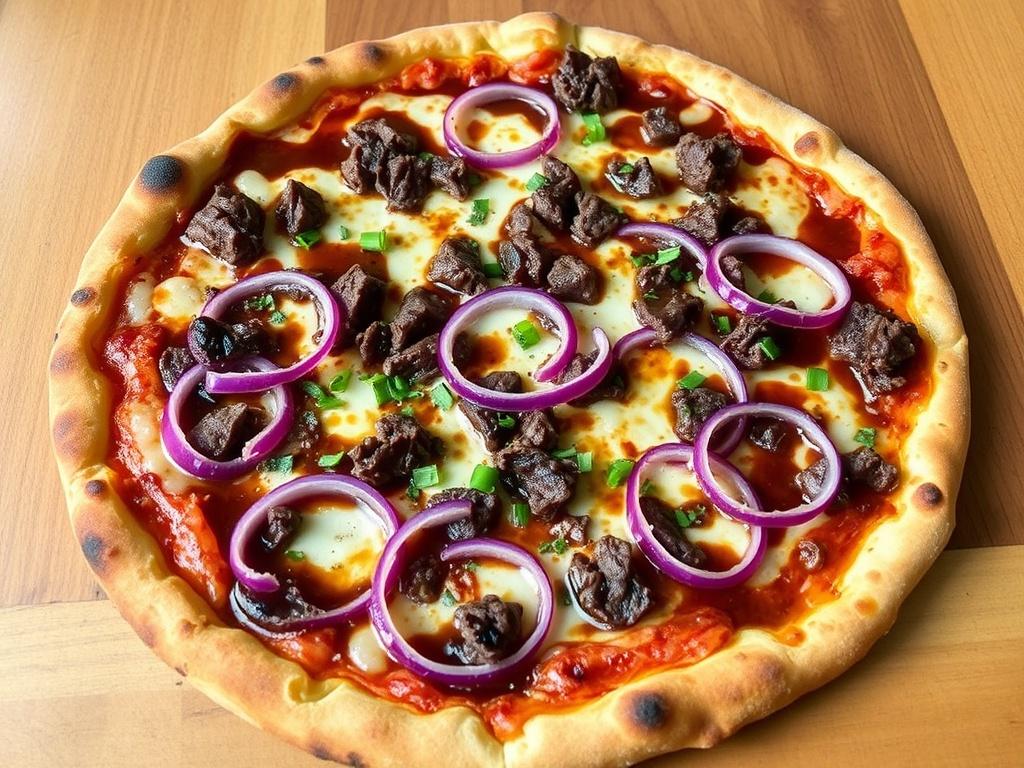 Пицца с говядиной, красным луком и соусом деми‑гляс: ресторанный уровень в домашних условиях