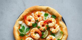 Пицца с креветками, петрушкой и лимонным соком: свежесть моря