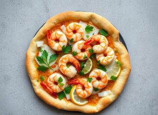 Пицца с креветками, петрушкой и лимонным соком: свежесть моря