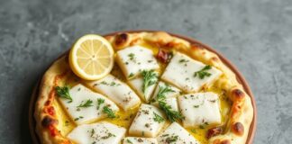Палтус на пицце: лимонный соус и морское вдохновение