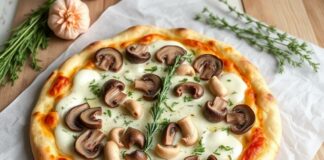 Пицца с шампиньонами, тимьяном и сливками: нежный вкус