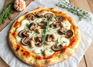 Пицца с шампиньонами, тимьяном и сливками: нежный вкус