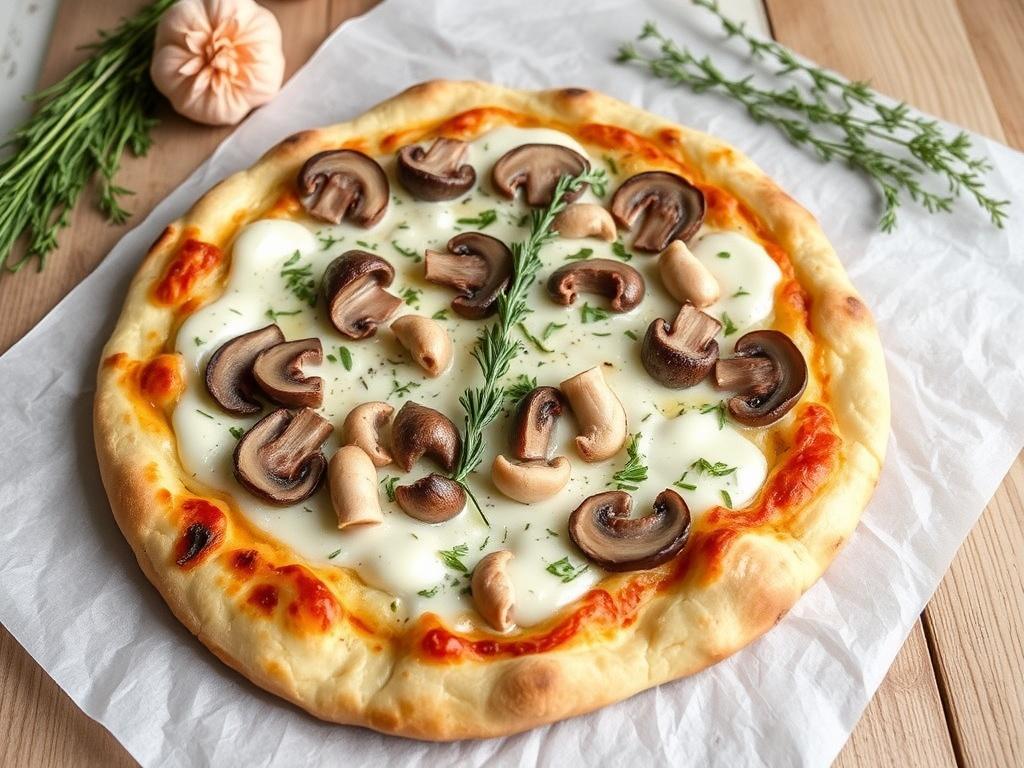 Пицца с шампиньонами, тимьяном и сливками: нежный вкус